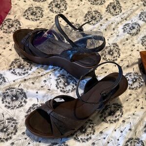 Women's Black Platform Sandals with Ankle Strap